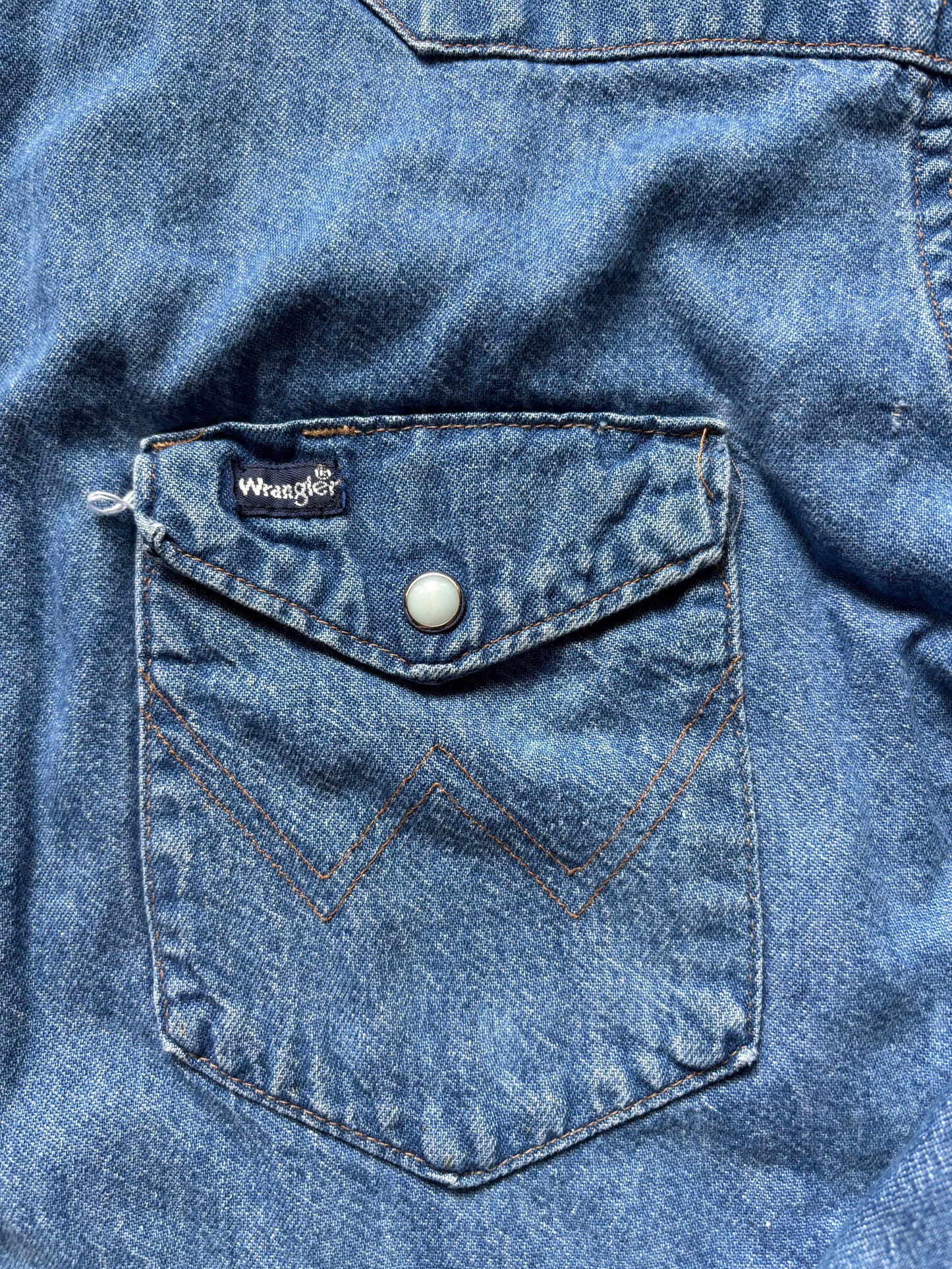 Vintage Wrangler Denim Western Shirt | Pearl Snap | Faded Blue Ranchwear