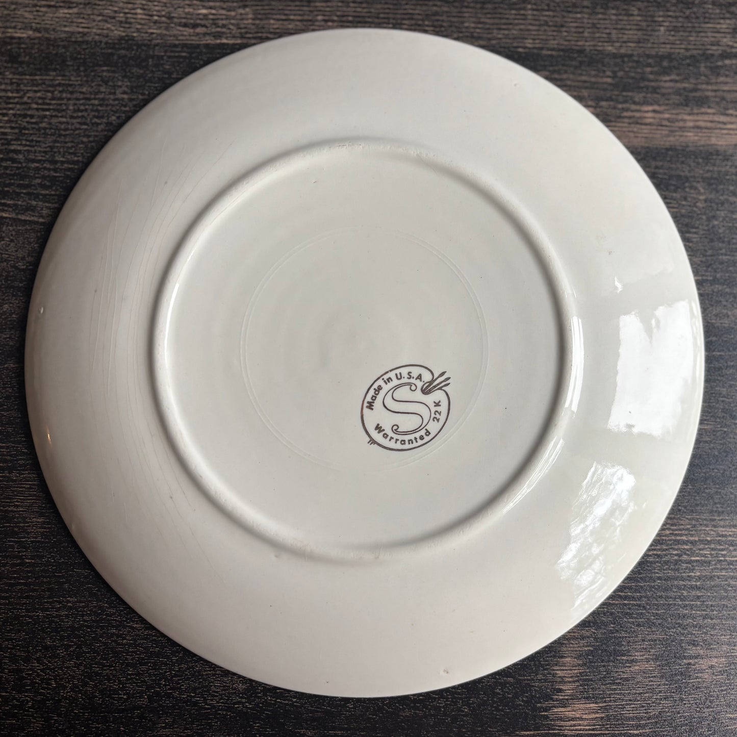 Vintage Michigan Souvenir Plate | Sebring Pottery 22K Gold Trim | Mackinac Bridge Detroit Skyline Greenfield Village | Mid Century