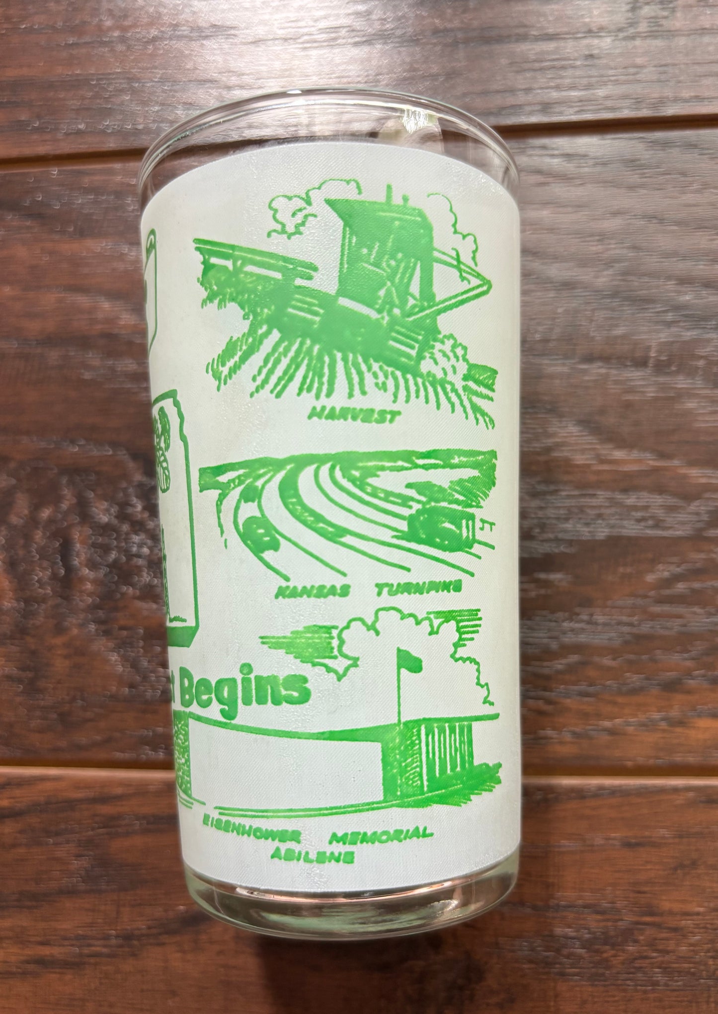 Vintage Kansas Souvenir Glass Tumbler | Federal Glass Frosted Green Drinking Glass | Mid Century Kansas Barware | Retro Travel Memorabilia