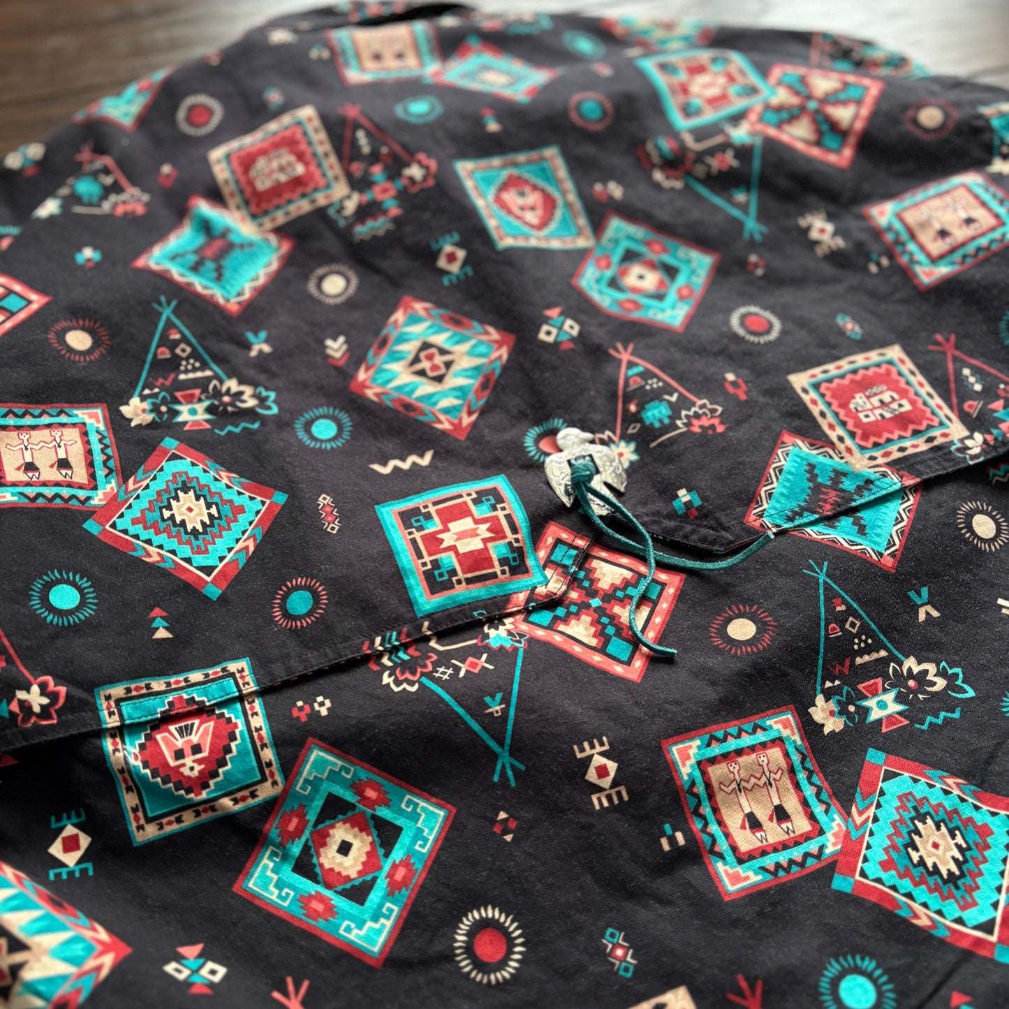 Vintage 90s Southwestern Layered Button Up Shirt with Bolo Tie Detail | Aztec Navajo Print Cowgirl Shirt