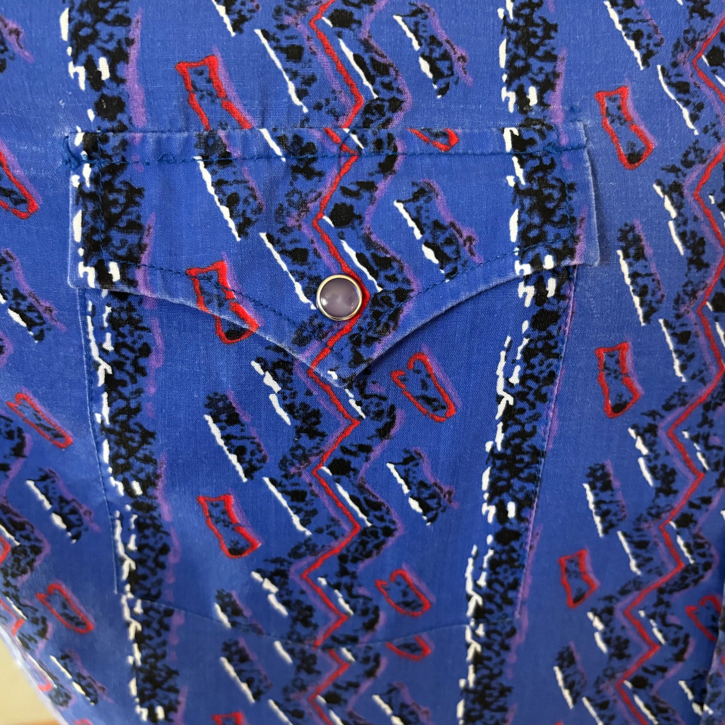 Vintage Ely Cattleman Western Pearl Snap Shirt 17.5 x 35 | 90s Southwestern Geometric Print | Blue Short Sleeve Cowboy Rodeo