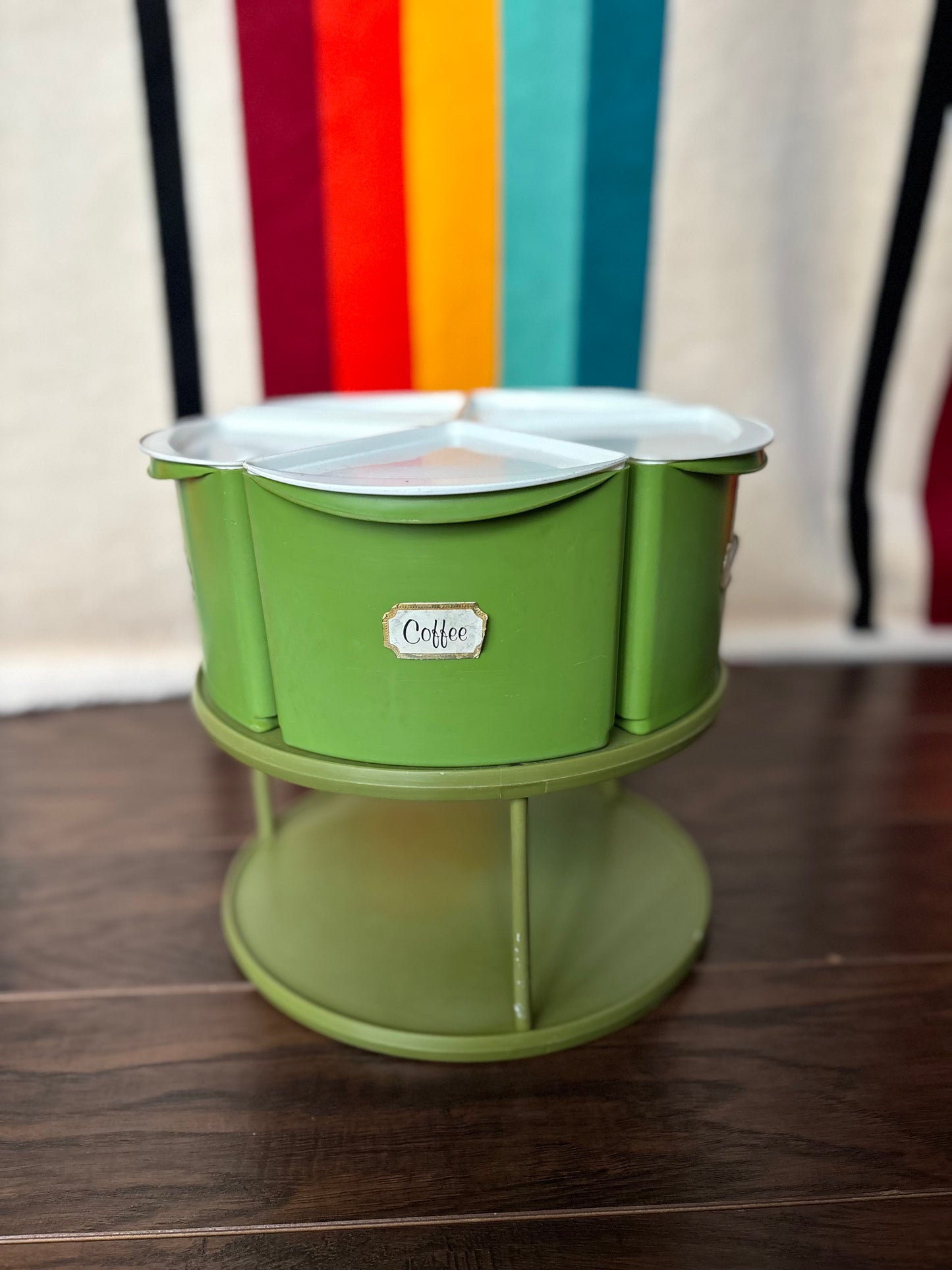 Vintage 1970s Rubbermaid Avocado Green Lazy Susan Canister Set | 5 Piece Revolving Kitchen Organizer | Retro MCM Storage Carousel