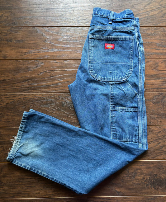 Vintage Dickies Carpenter Jeans 30x30.5 Blue Denim Workwear Utility Pants Y2K Hammer Loop Distressed Faded Men’s