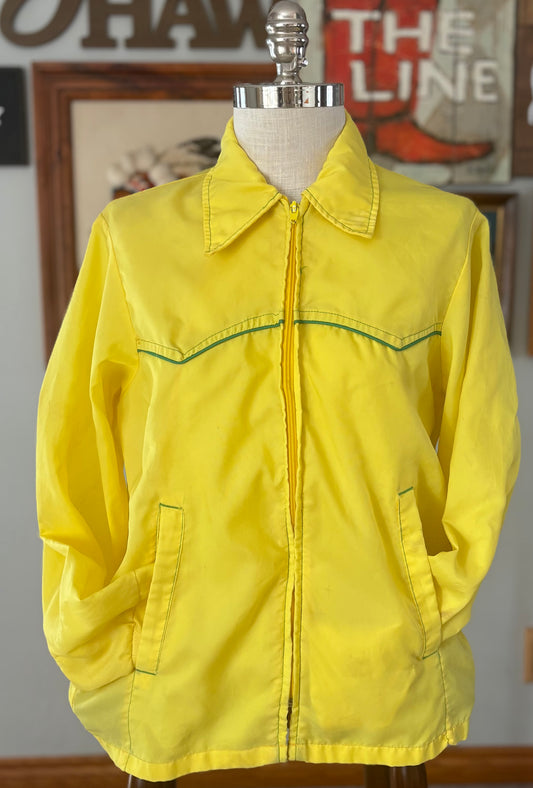 Vintage 70s Western Windbreaker Jacket Yellow Rodeo Yoke Piped Ranchwear