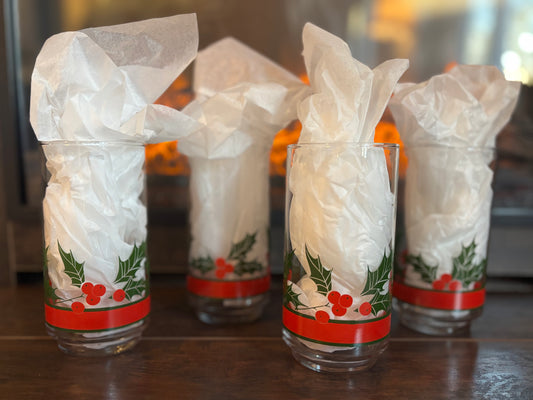 Vintage Libbey Holly Berries Highball Glassware | Set of 4