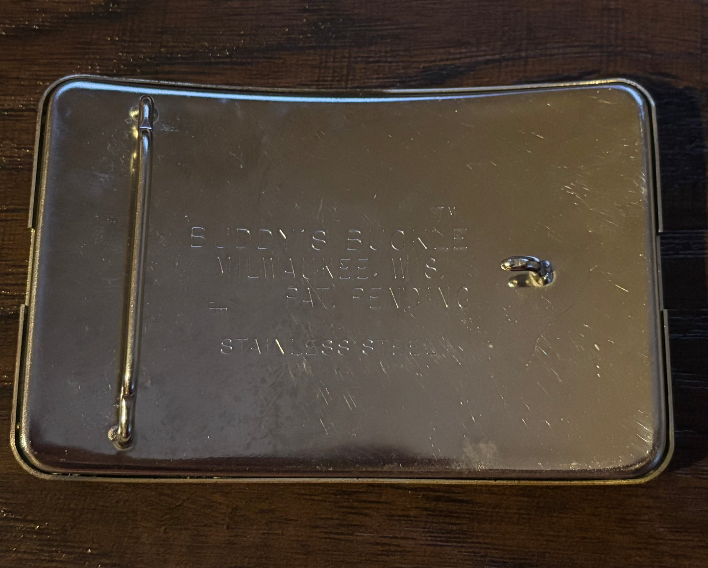 Vintage Buddy’s Belt Buckle Stainless Steel Irish Setter Bird Dog Milwaukee Wisconsin