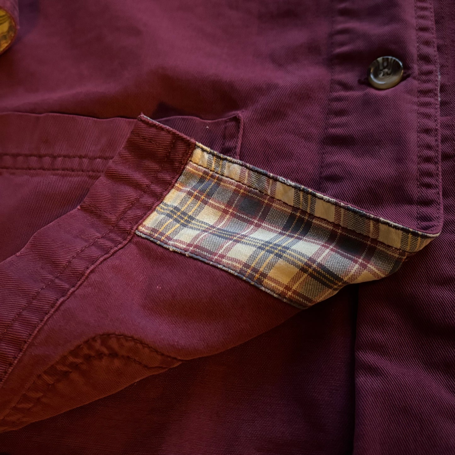 Vintage Cabin Creek Burgundy Chore Barn  Jacket | Plaid Trim Lined | Large