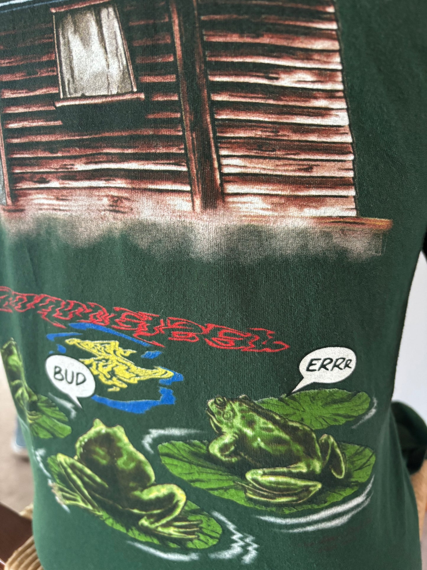 Vintage 90s Budweiser Frogs T-Shirt XL Made in USA Tee Jays Forest Green Beer Promo Graphic Tee Single Stitch Style