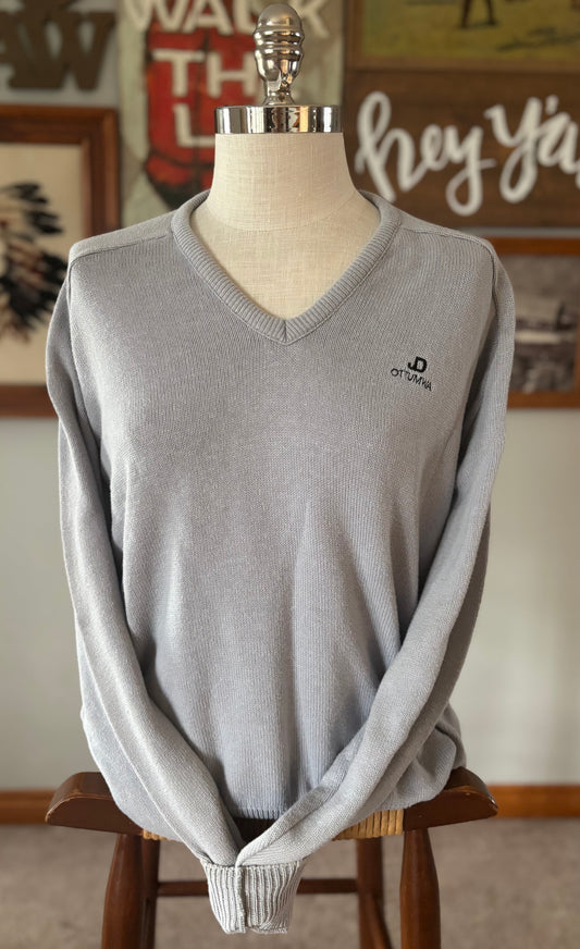 Vintage 90s K-Brand V-Neck Sweater XL Made in USA | JD Ottumwa John Deere Dealership | Minimal Workwear Knit Pullover Midwest Farm Style