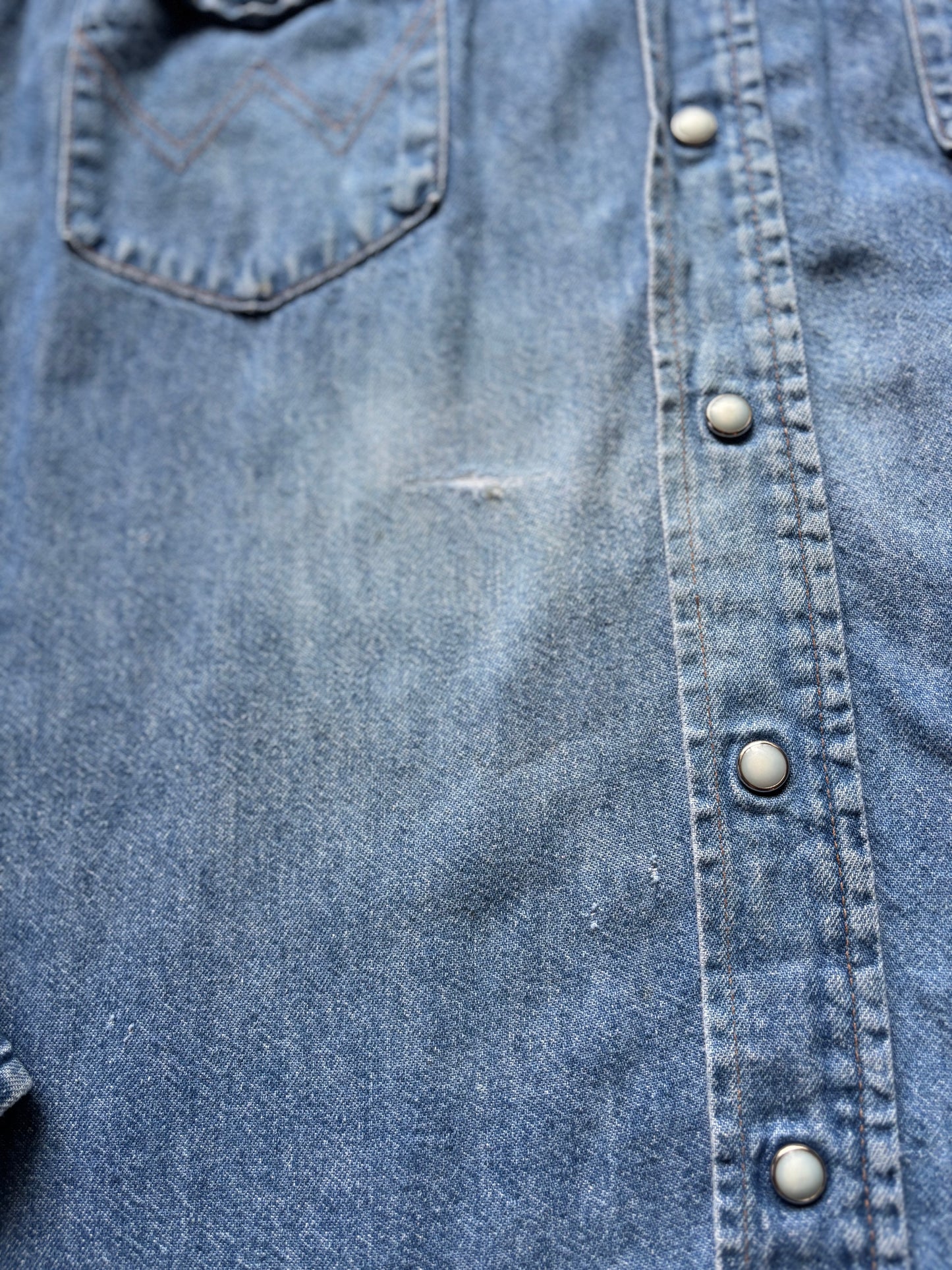 Vintage Wrangler Denim Western Shirt | Pearl Snap | Faded Blue Ranchwear