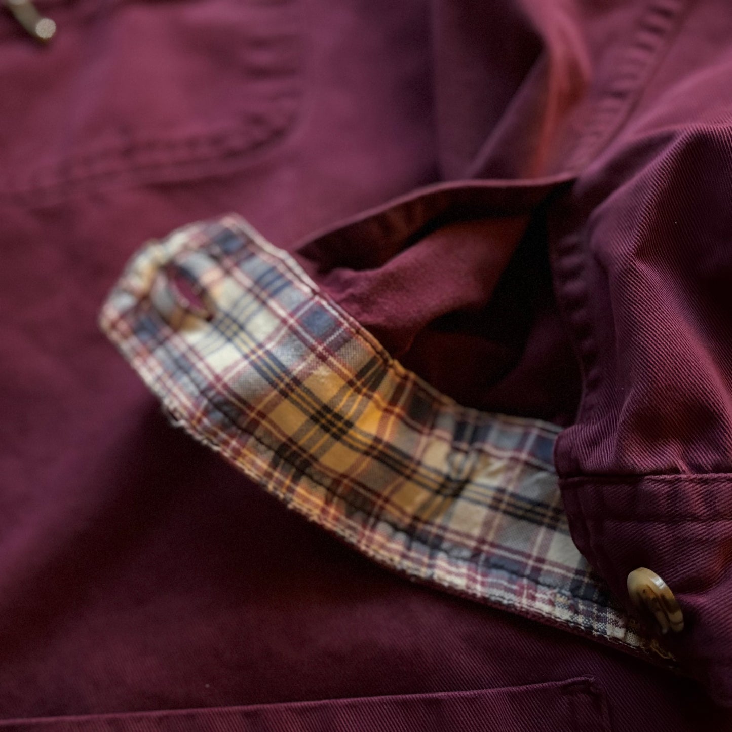 Vintage Cabin Creek Burgundy Chore Barn  Jacket | Plaid Trim Lined | Large