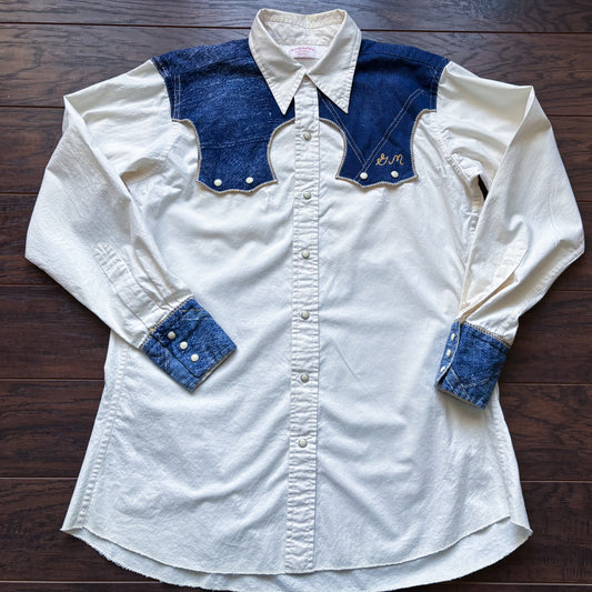 Vintage Western Men’s Shirt with Embroidered Initials on Yoke with Snap Buttons | Handmade by Mother