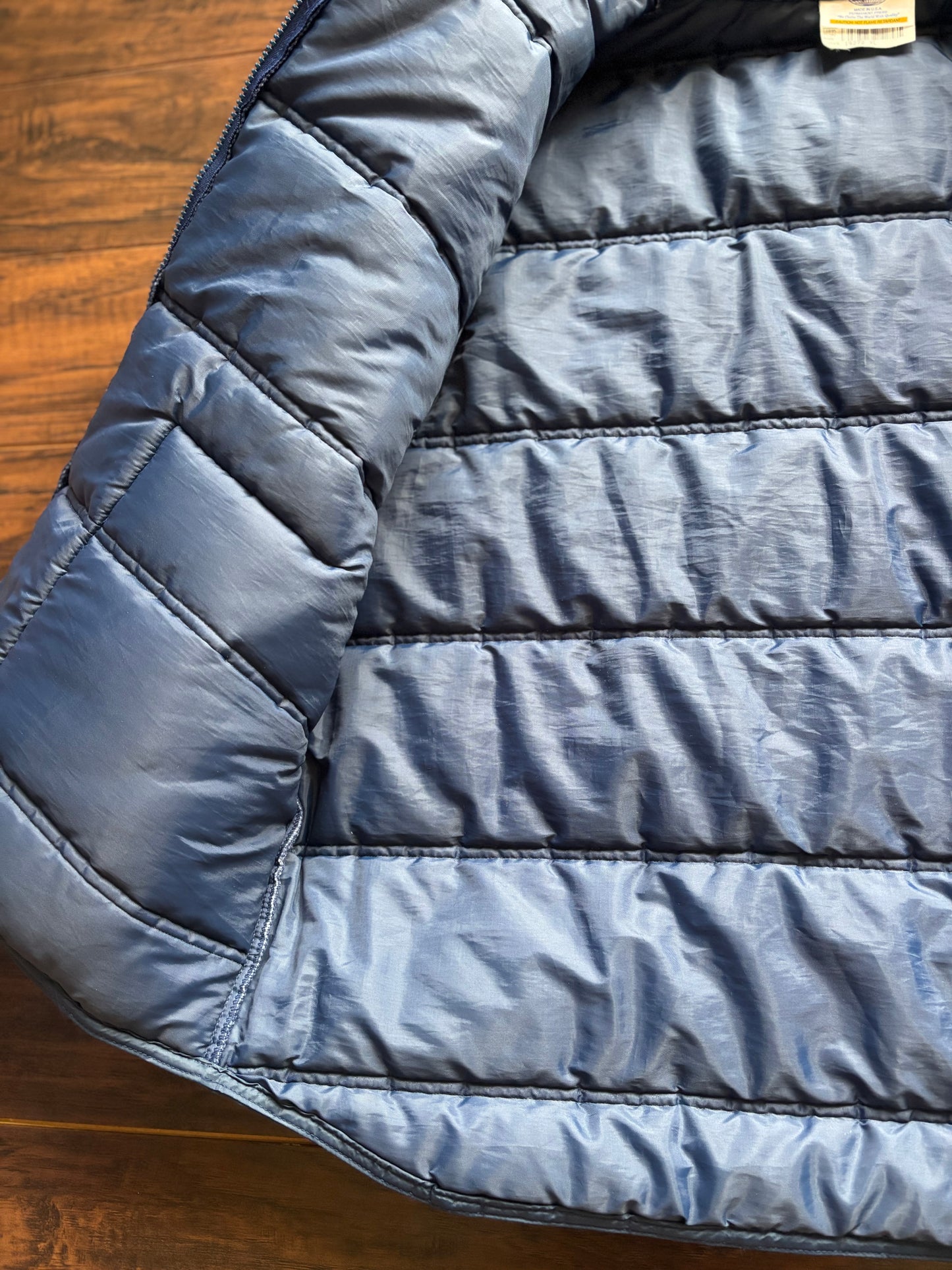 Vintage Puffer Vest with PTI Patch XL Made in USA Blue Quilted Workwear Puffer Vest