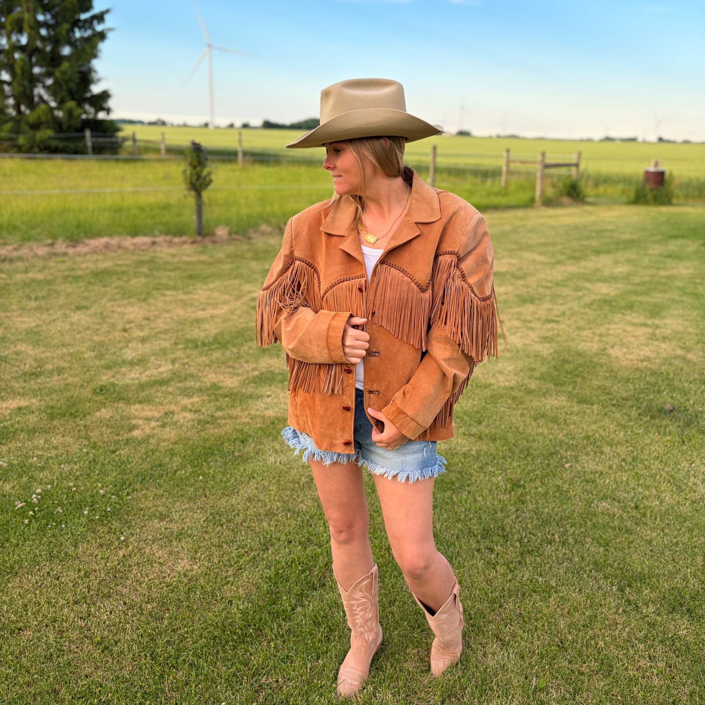 Vintage Suede Fringe Jacket XL Western Ranchwear Cognac Leather Cowboy Coat Boho Rodeo Urban Cowboy Southwestern