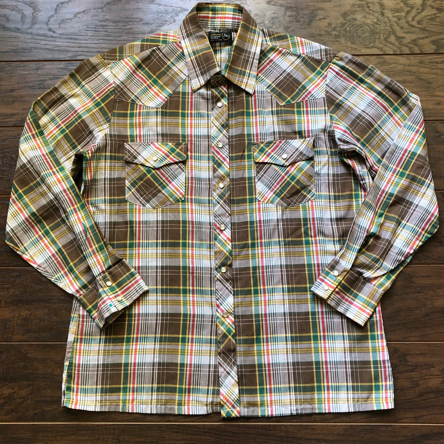 80’s Men’s Vintage Western Rockabilly Plaid Shirt with Snap Buttons | Made in Korea