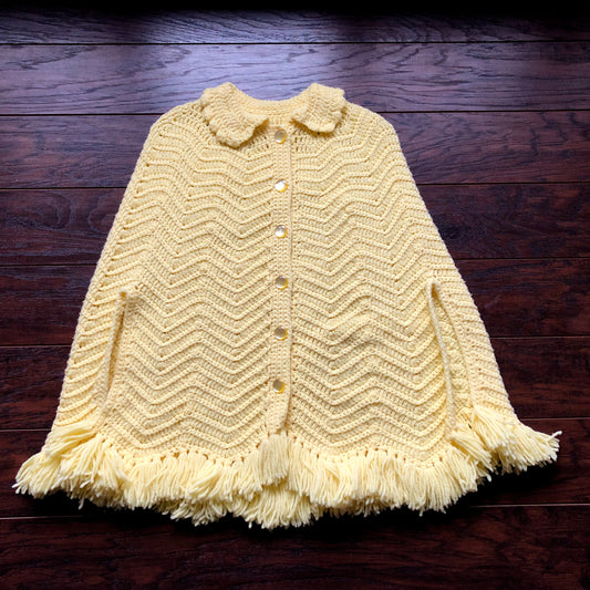 60's/70's Yellow Knitted Button Down Cape Poncho