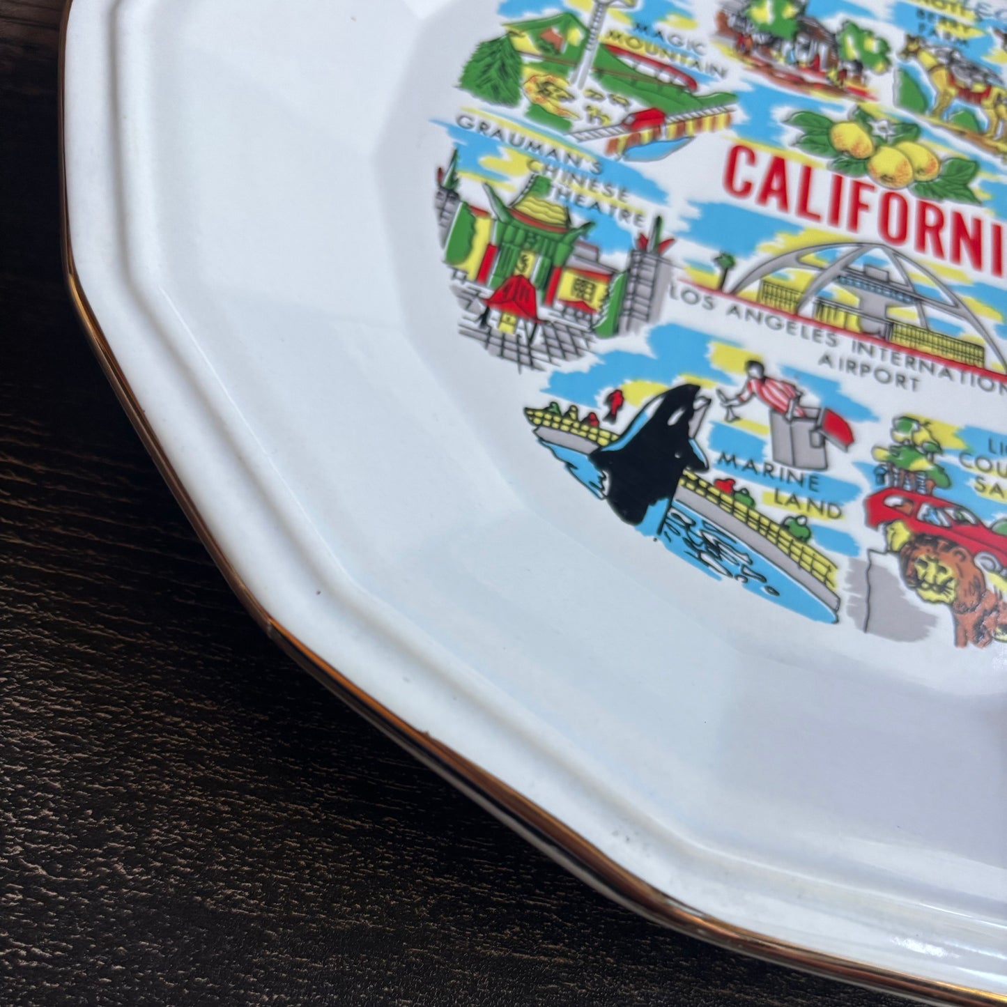 Vintage 1978 California Souvenir Plate Homer Laughlin USA Travel Landmark Collector Plate Gold Trim