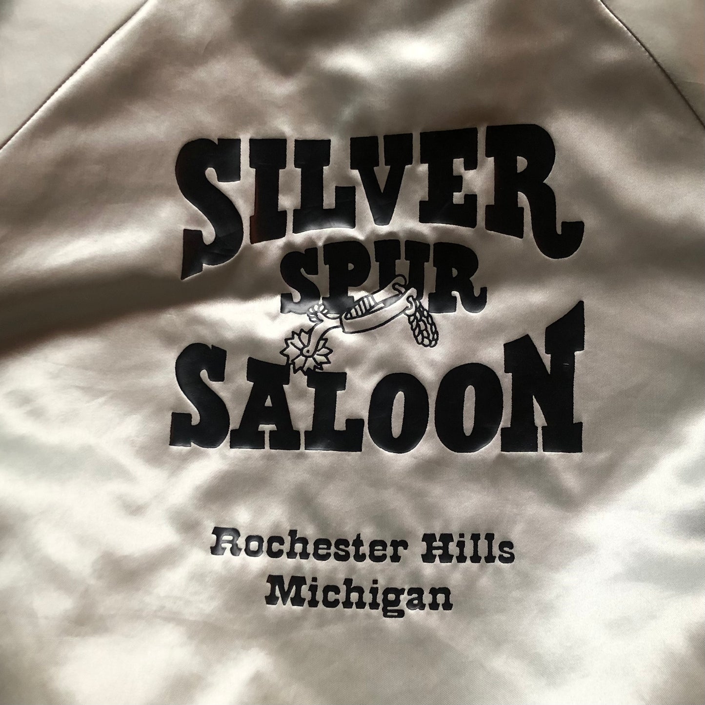 Vintage Auburn Sportswear Nylon Bomber Jacket “Denise” Silver Spur Saloon Rochester Hills, MI | Made in USA