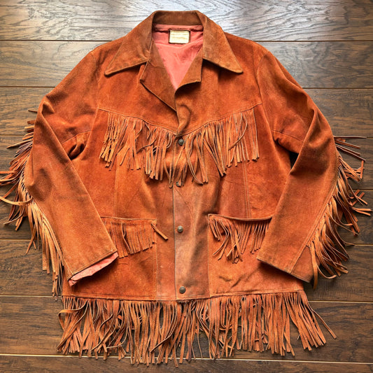 Vintage Suede Fringe Jacket | Western Leather Cowboy Coat | Boho Hippie Festival Jacket | Rust Brown Fringe Coat