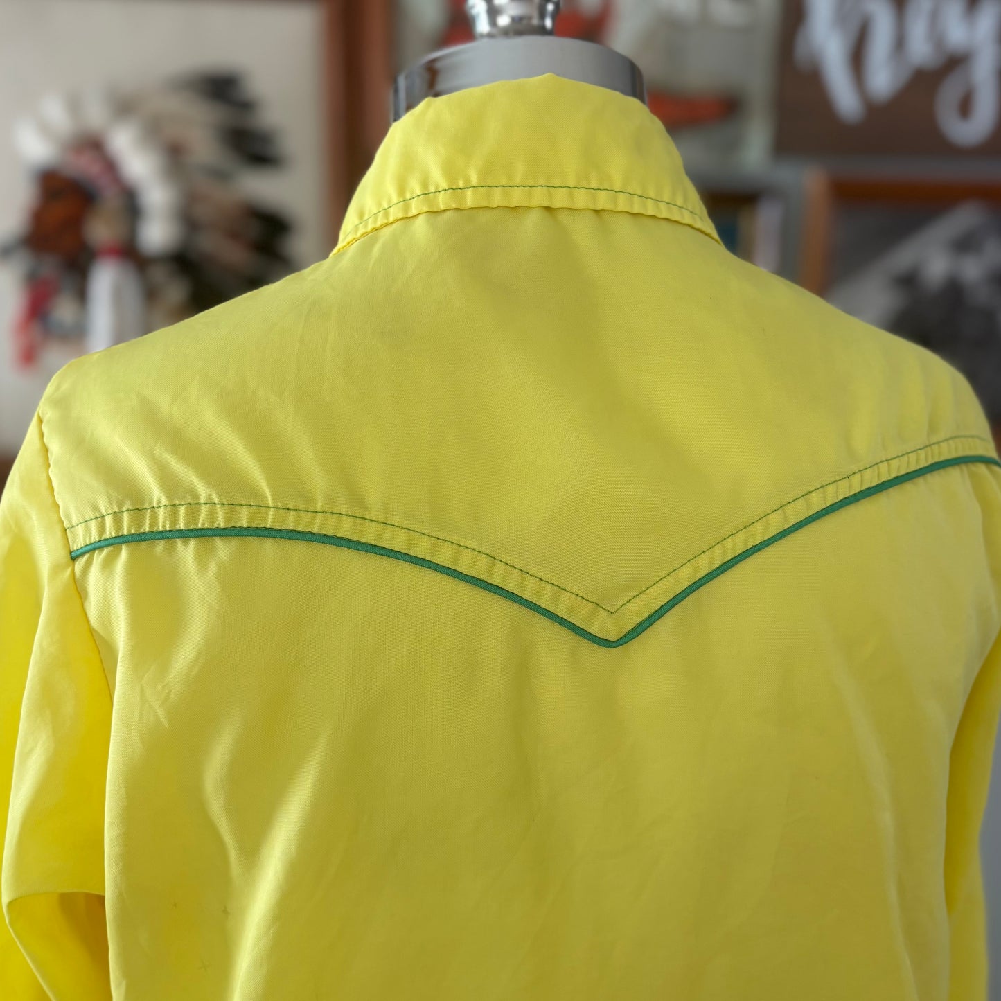 Vintage 70s Western Windbreaker Jacket Yellow Rodeo Yoke Piped Ranchwear