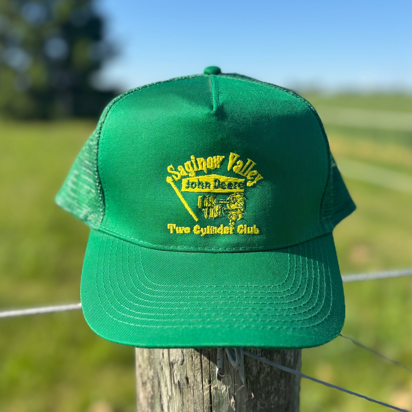 Vintage John Deere Two Cylinder Club Trucker Hat Southern Pullers Green Snapback Cap