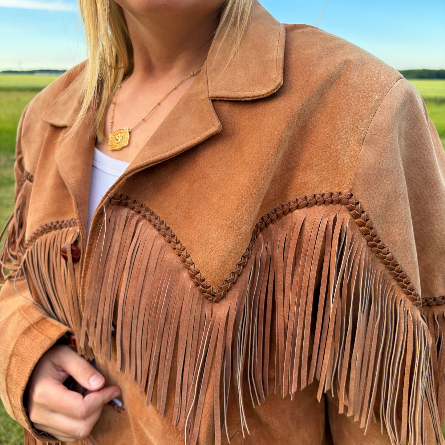 Vintage Suede Fringe Jacket XL Western Ranchwear Cognac Leather Cowboy Coat Boho Rodeo Urban Cowboy Southwestern