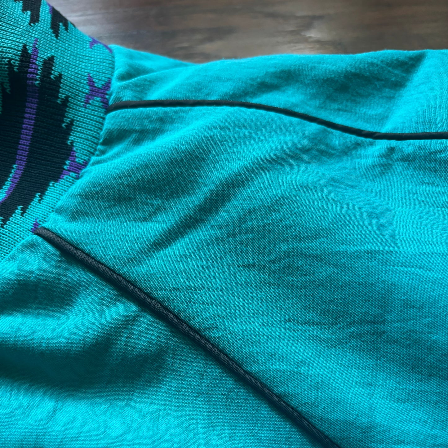 Vintage 90s Santa Fe Trail Southwestern Bomber Jacket XL Made USA Aztec Blanket Lined Teal Western Ranch Coat