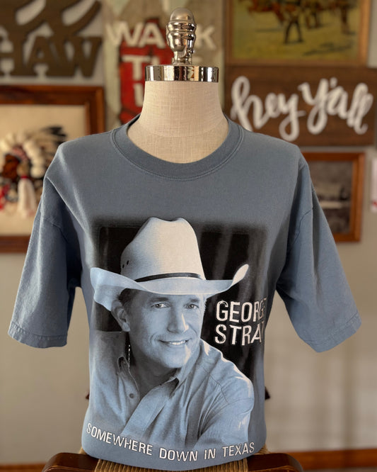 2006 George Strait Somewhere Down in Texas Tour Tee Vintage Country Concert Shirt Blue Graphic Large