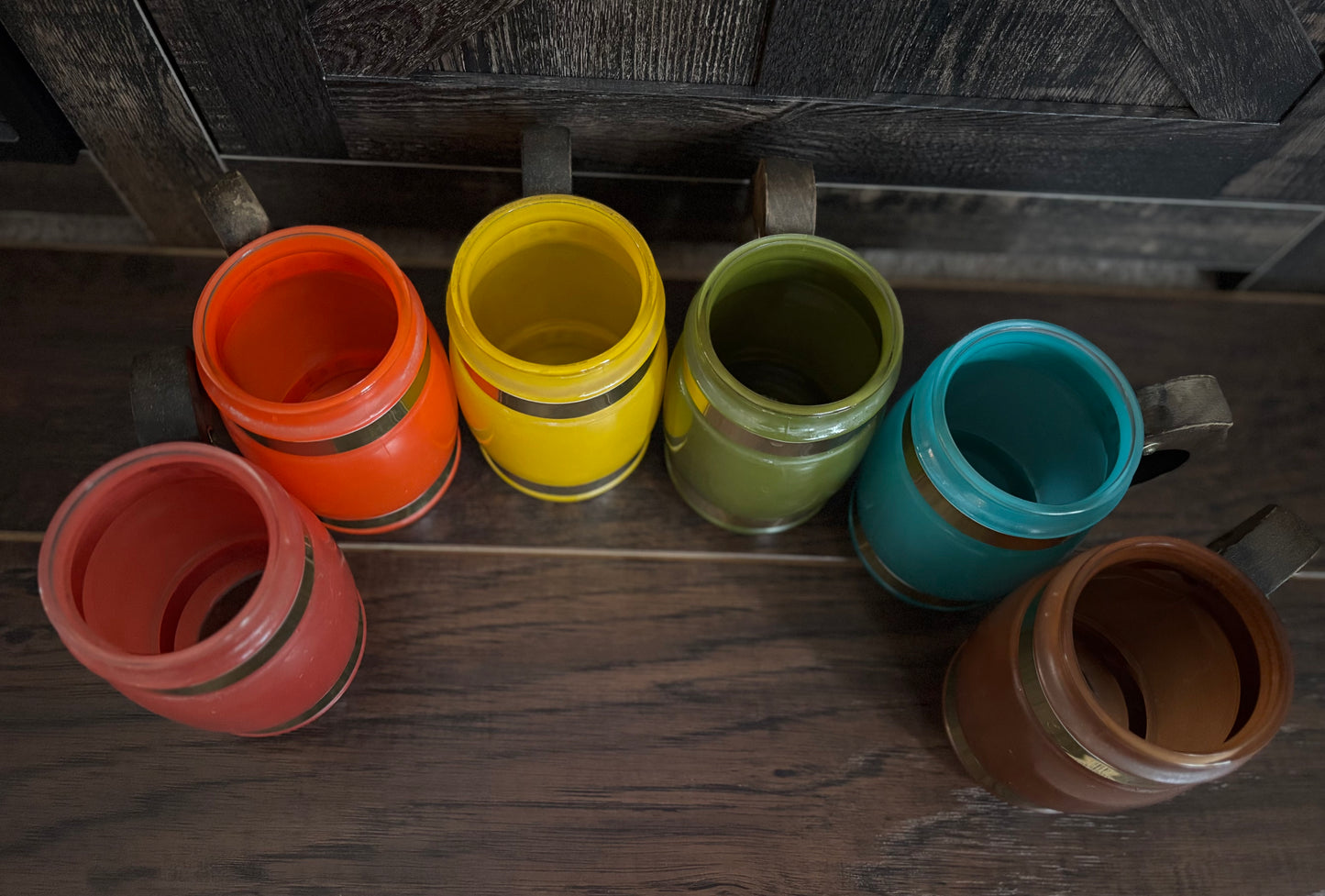 Vintage Siesta Ware Rainbow Glass Mugs Set of 6 | USA Frosted Glass Mugs | 1970s Retro Kitchen Barware