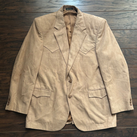 Vintage Circle S Western Blazer 44R – Tan Faux Suede Sport Coat – Dallas Texas