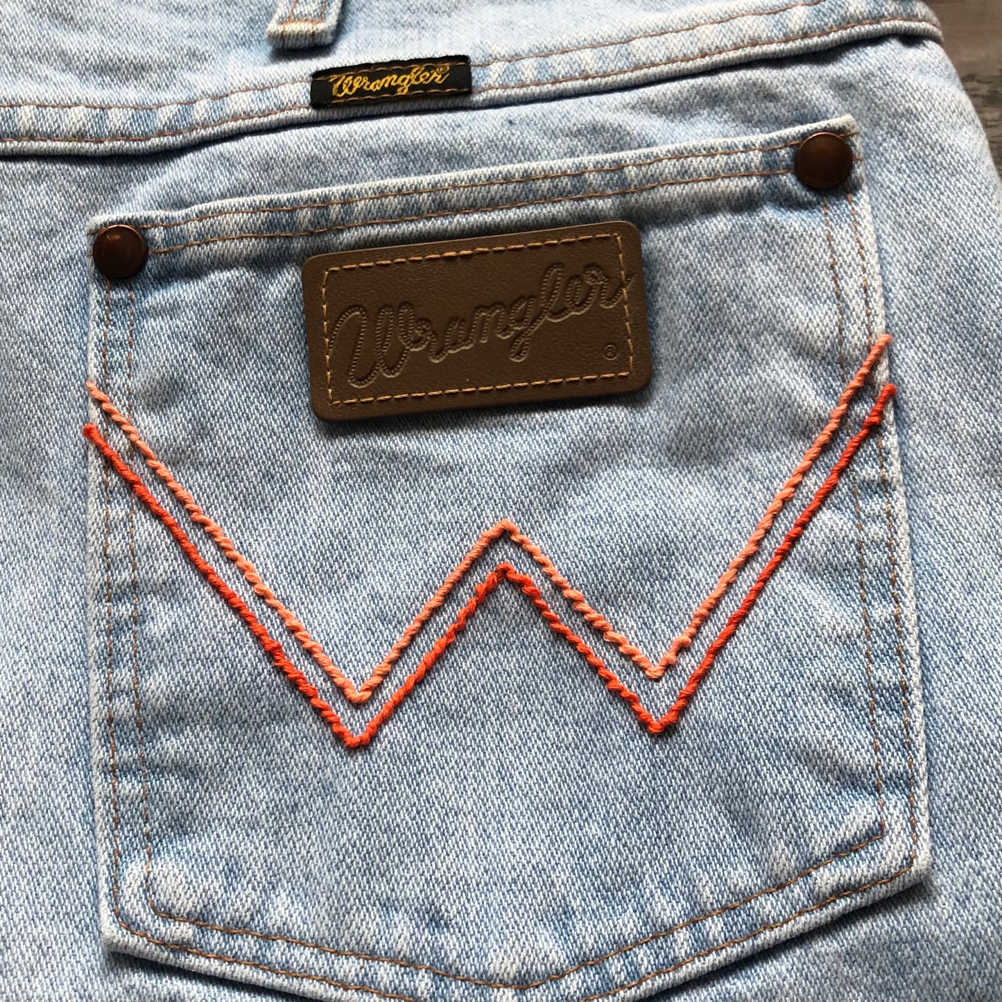 80’s Vintage Western Wrangler Light Wash Jeans with A Pop of Color Embroidery | Made in USA