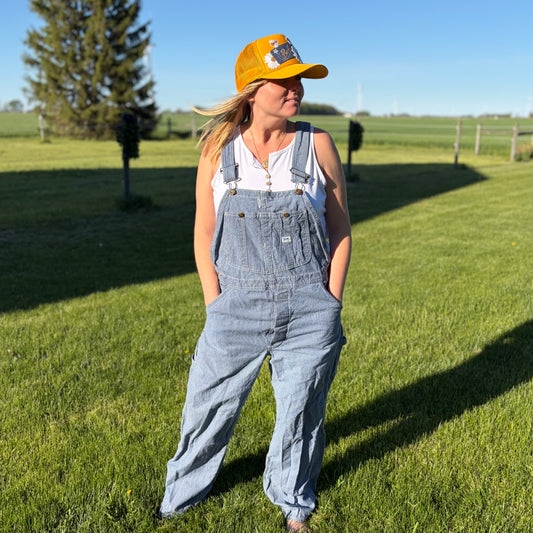 1950s Lee Hickory Stripe Overalls Vintage Union Made Sanforized Railroad Workwear Farmwear Denim Carpenter Bibs USA