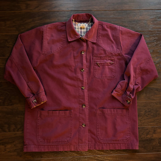 Vintage Cabin Creek Burgundy Chore Barn  Jacket | Plaid Trim Lined | Large
