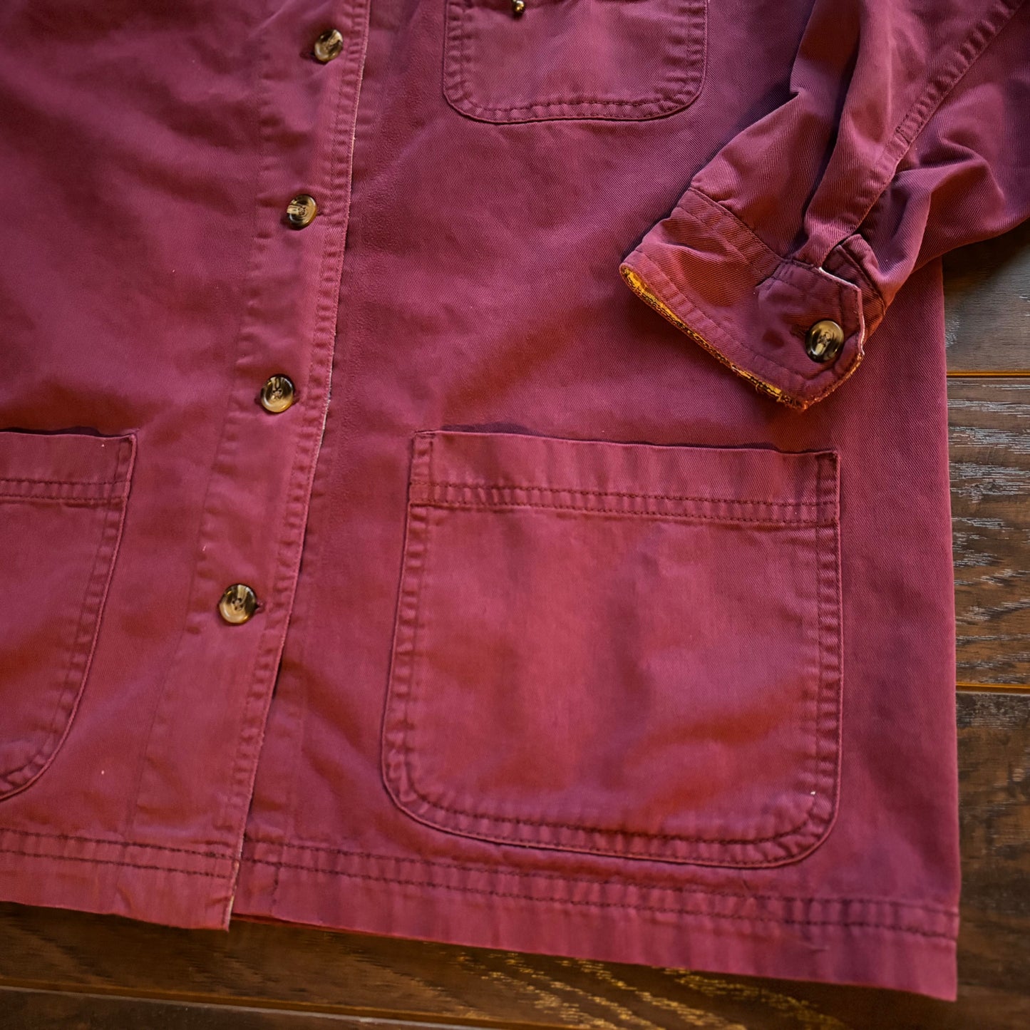 Vintage Cabin Creek Burgundy Chore Barn  Jacket | Plaid Trim Lined | Large