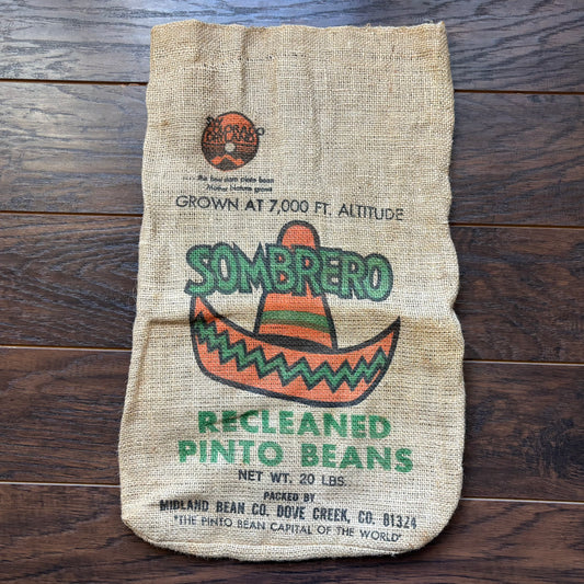 Vintage Sombrero Recleaned Pinto Bean Burlap Sack | Dove Creek, Colorado