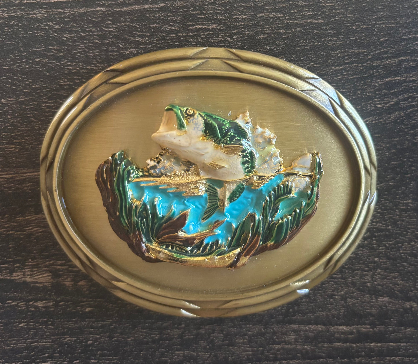 Vintage 1978 Raintree Largemouth Bass Belt Buckle Fishing Enamel Western Outdoorsman