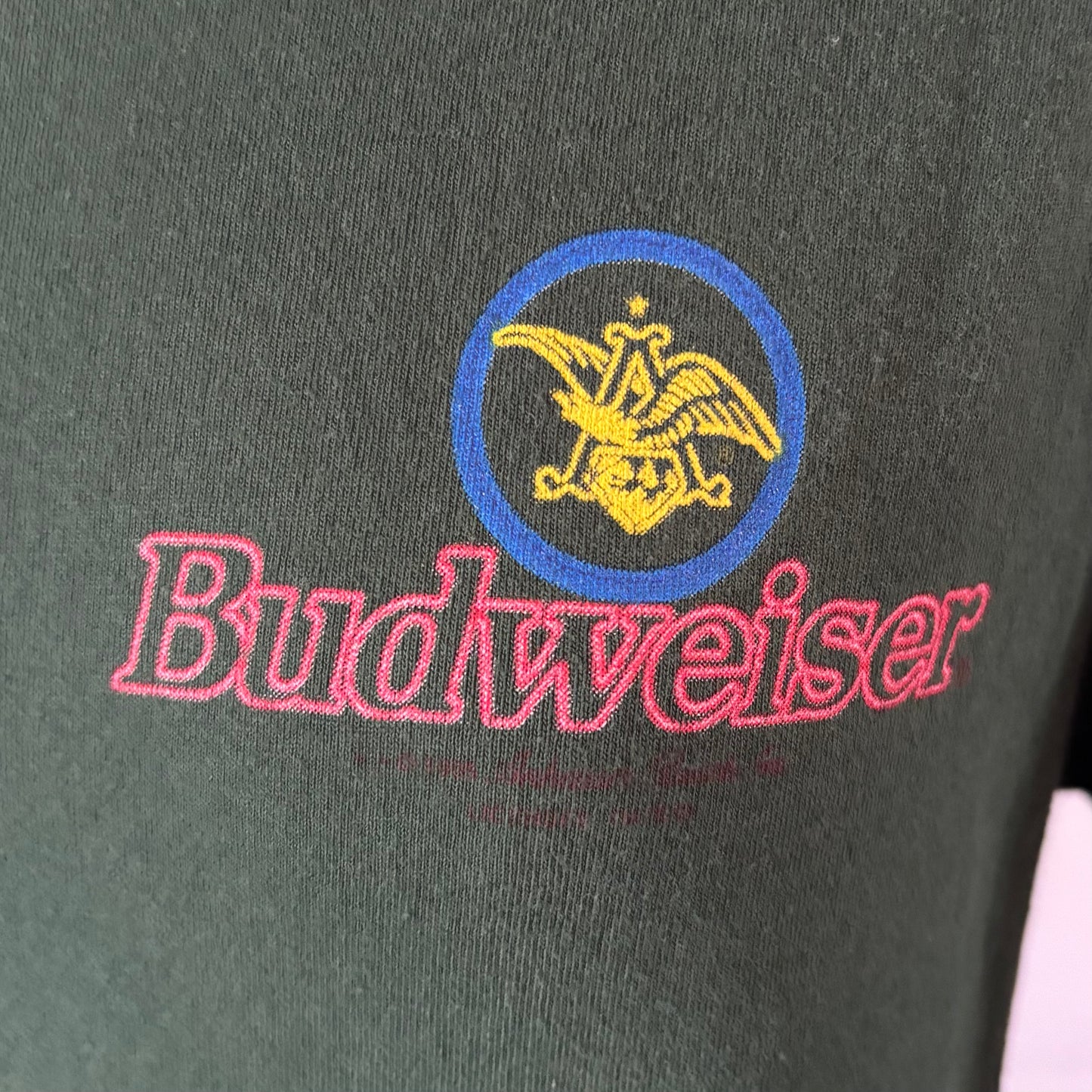 Vintage 90s Budweiser Frogs T-Shirt XL Made in USA Tee Jays Forest Green Beer Promo Graphic Tee Single Stitch Style