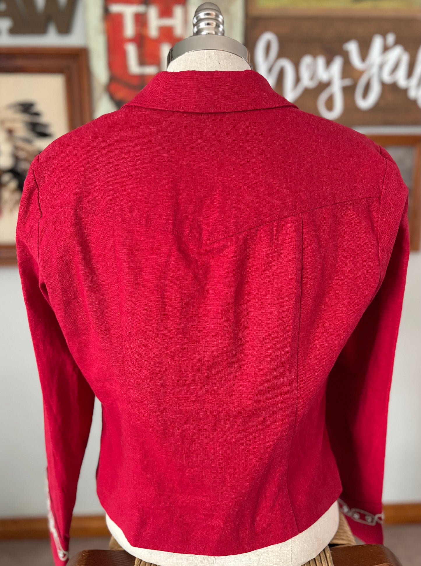 Vintage Western Women’s Red Cropped Blazer Jacket | Concho Buttons Rope Embroidered | Medium