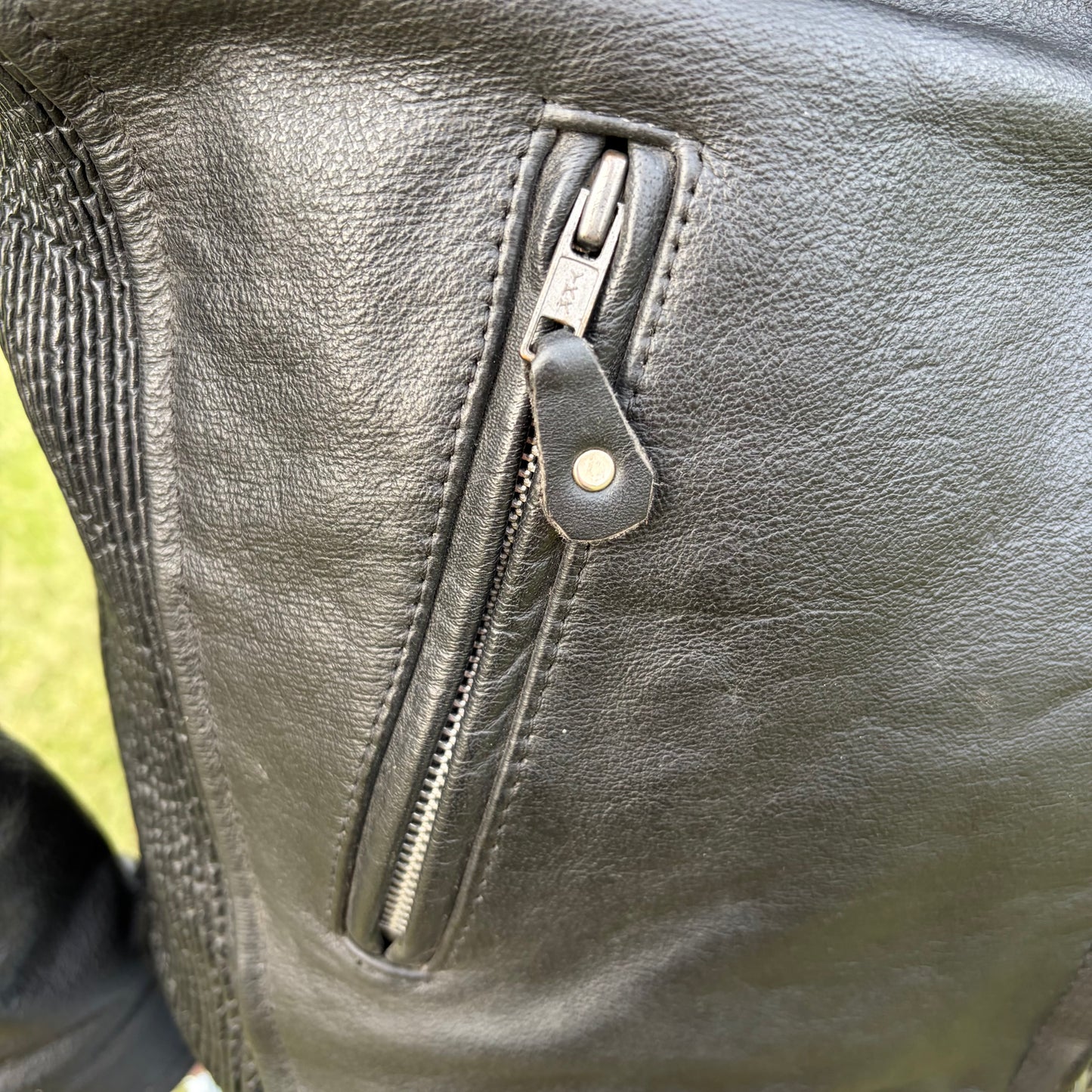 Vintage Women’s Y2K Hot Leathers Black Leather Moto Jacket Orange Racing Stripes