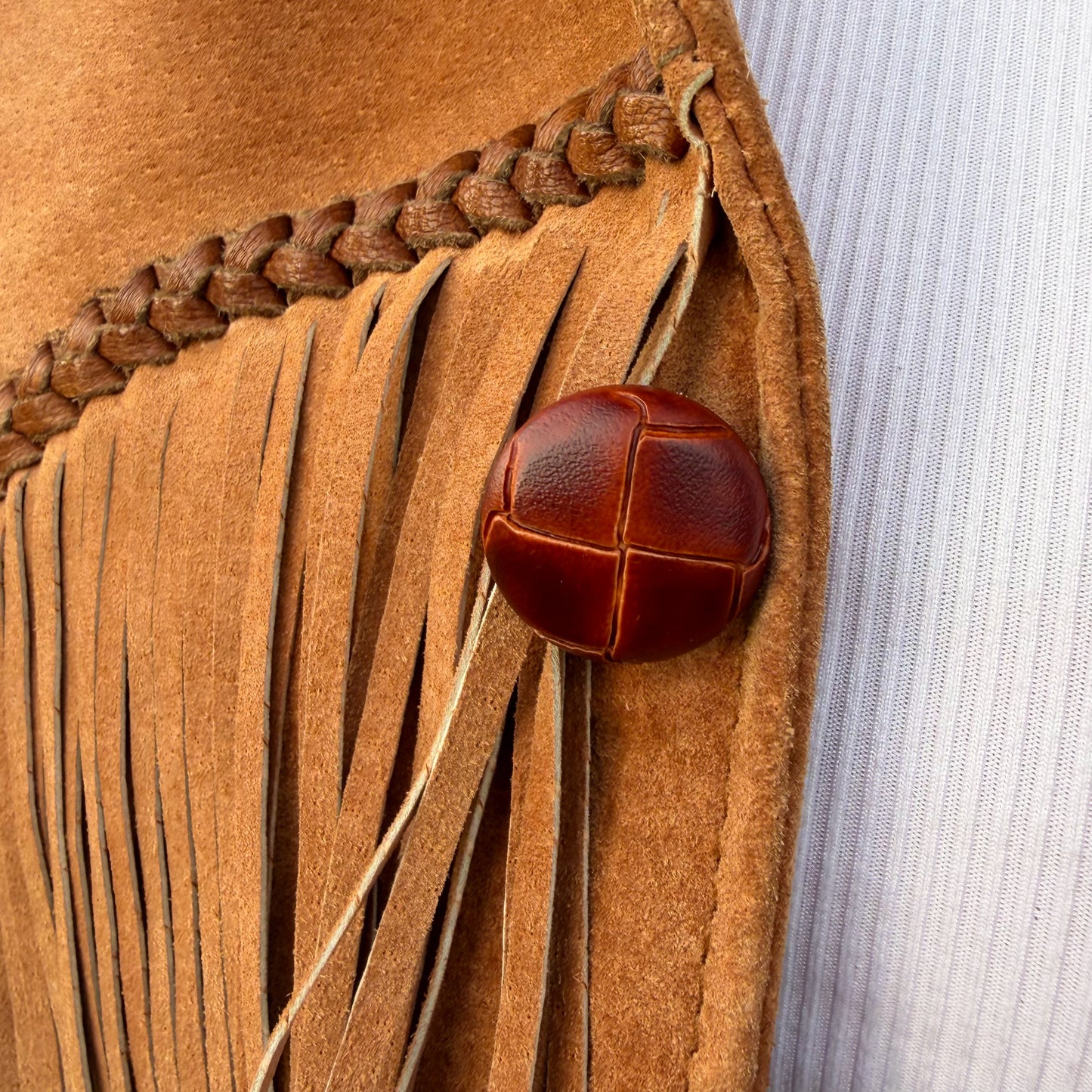 Vintage Suede Fringe Jacket XL Western Ranchwear Cognac Leather Cowboy Coat Boho Rodeo Urban Cowboy Southwestern