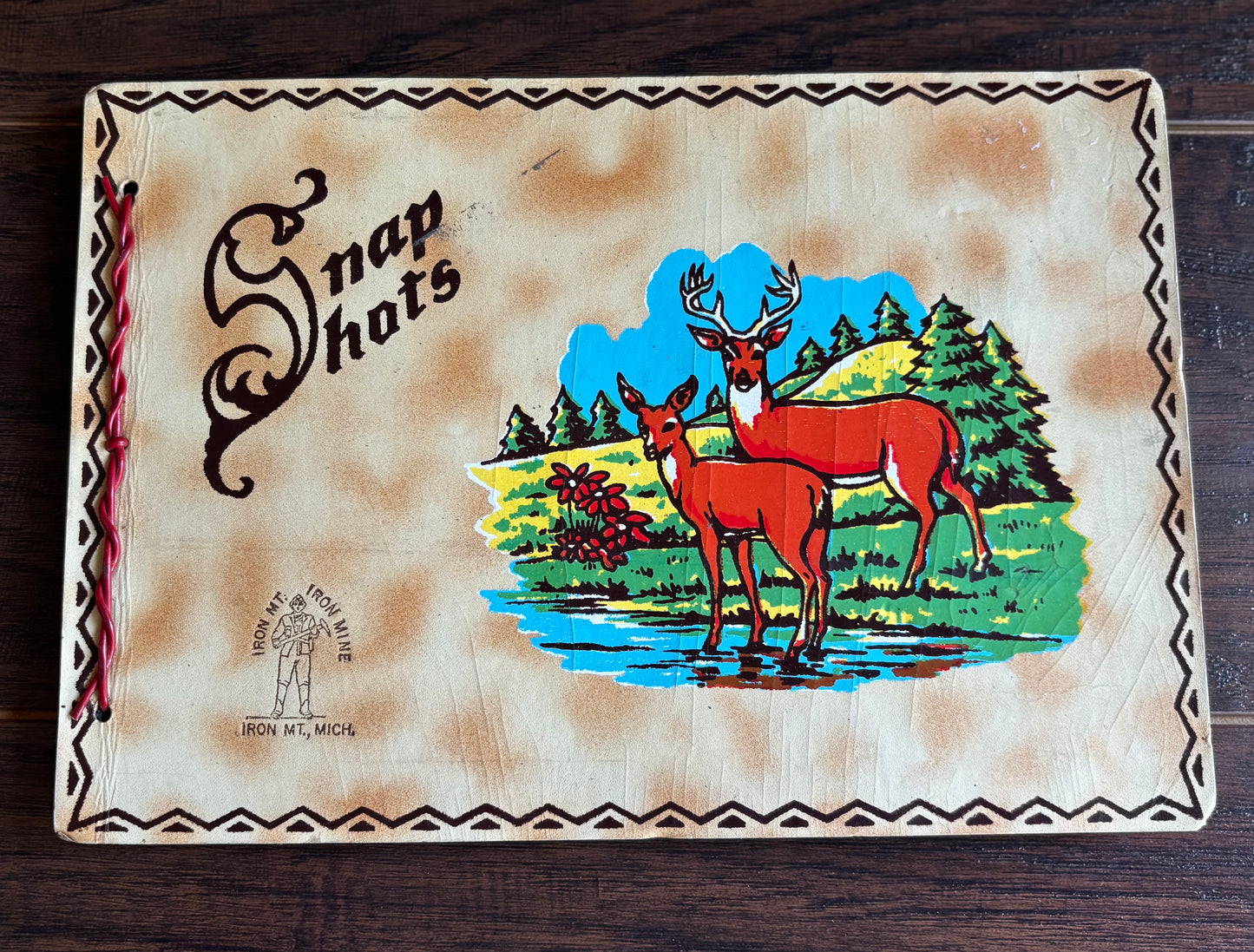 Vintage Iron Mountain Michigan Snap Shots Photo Album | Mid Century Deer Souvenir Scrapbook | Upper Peninsula Travel Memorabilia