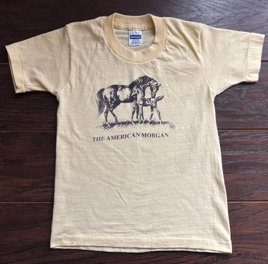Vintage 1983 American Morgan Horse T-Shirt | Healthknit Made USA | Equestrian Breed Illustration | Youth Size