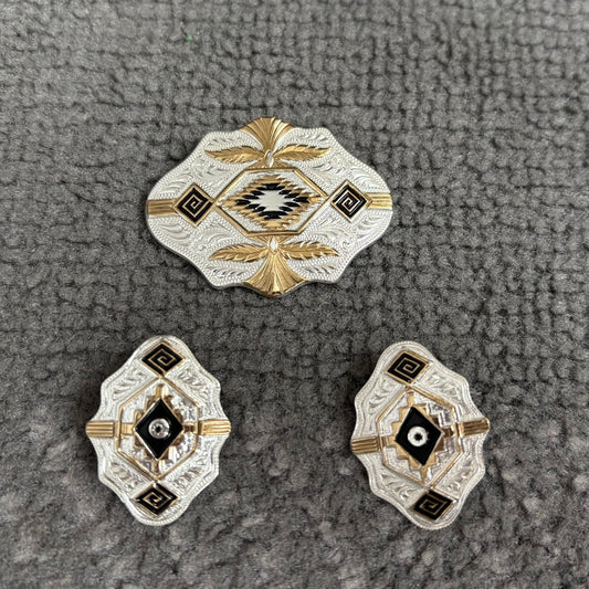 Vintage 1990s Montana Silversmiths Southwestern Earrings & Brooch Set | Silver Gold Western Jewelry