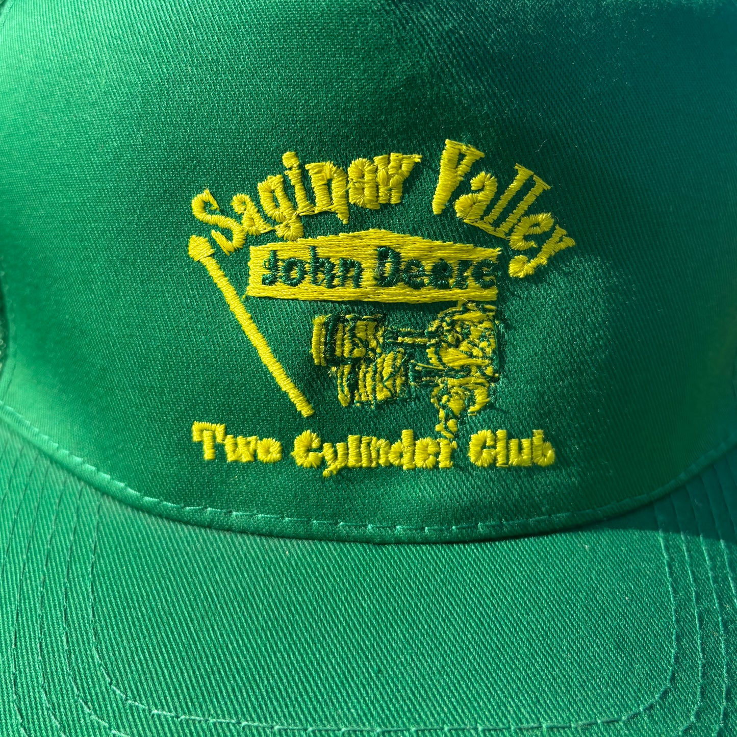 Vintage John Deere Two Cylinder Club Trucker Hat Southern Pullers Green Snapback Cap