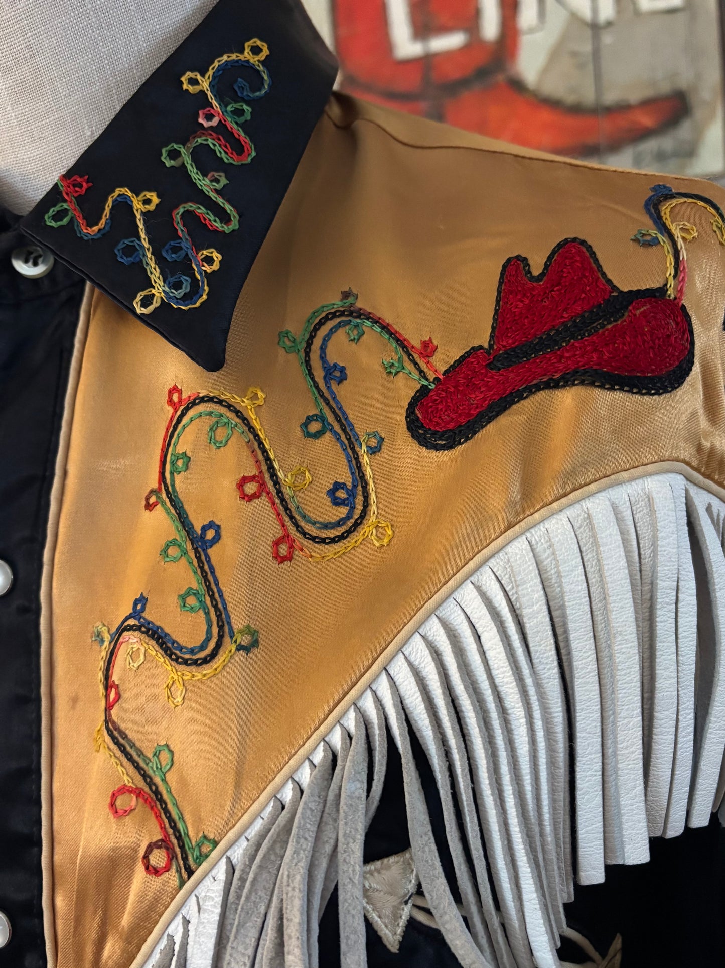 50’s/60’s Vintage Western Men’s Western Craft by Christensen with Rainbow Chain Stitching and Fringe | Made in Canada