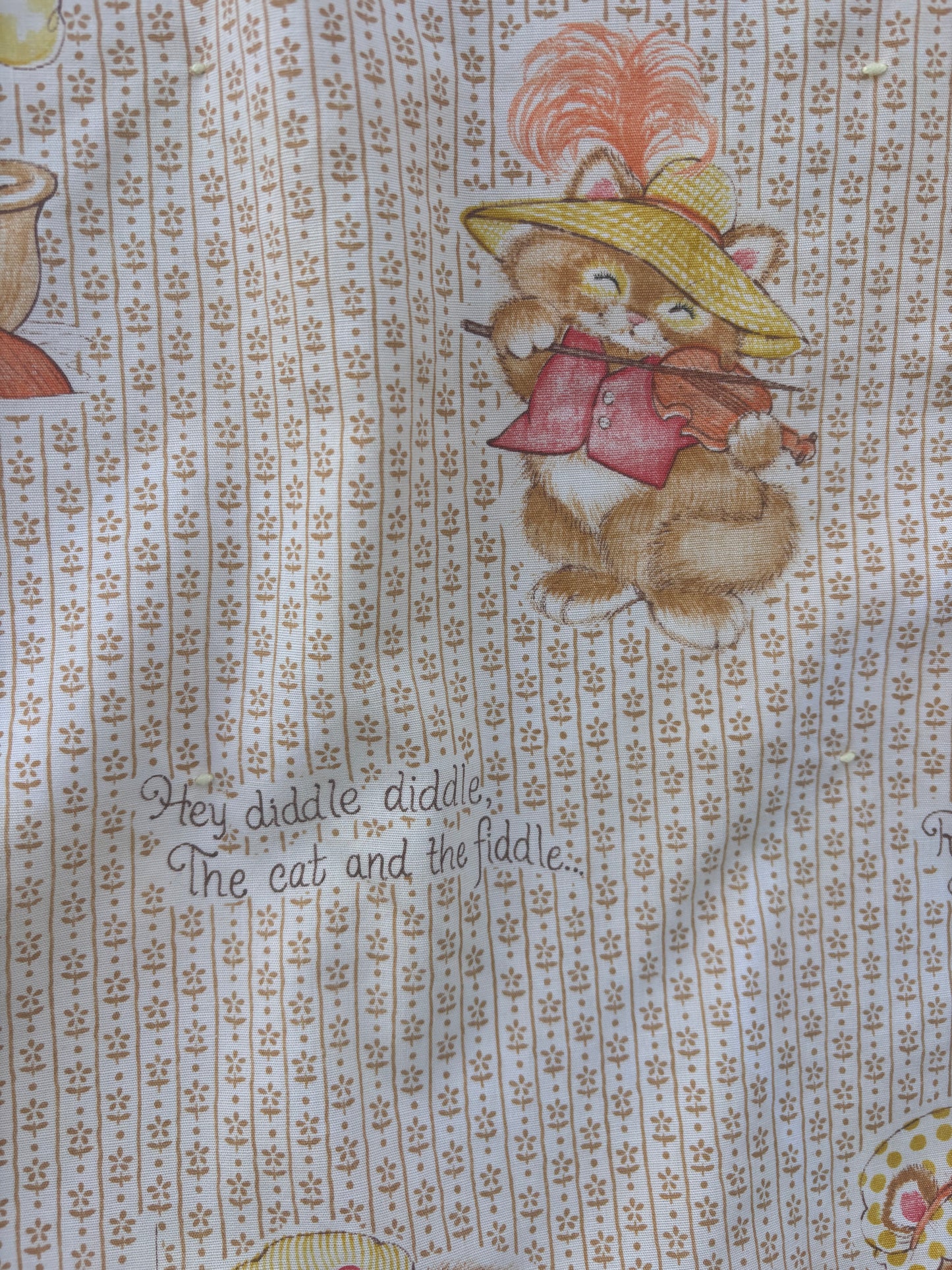 Vintage Handmade Nursery Rhyme Baby Quilt Blanket Mother Goose Yellow Gingham