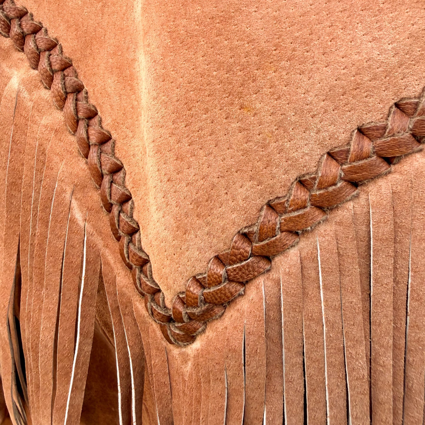 Vintage Suede Fringe Jacket XL Western Ranchwear Cognac Leather Cowboy Coat Boho Rodeo Urban Cowboy Southwestern