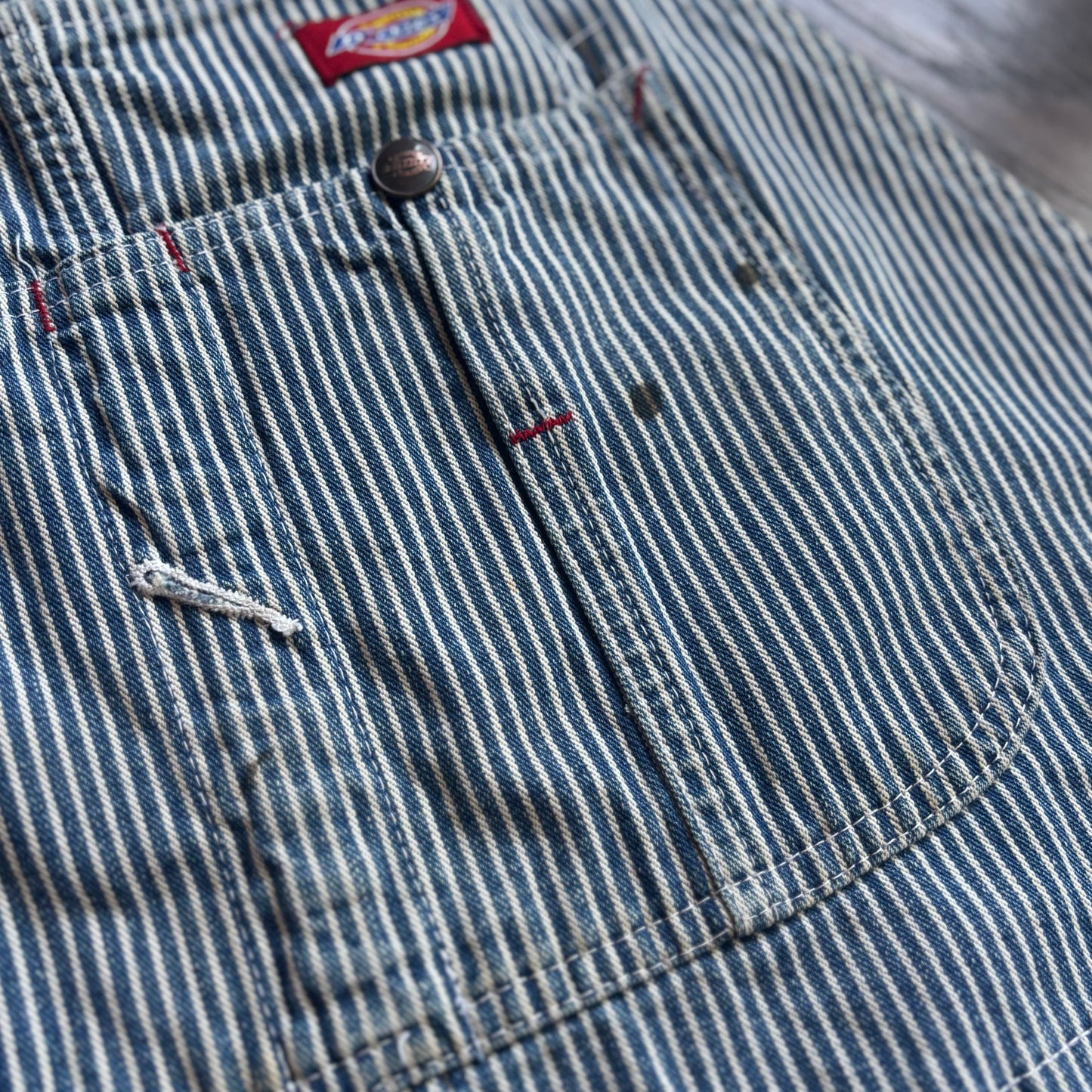 Vintage Dickies Hickory Stripe Railroad Bib Overalls 42x30 Distressed Workwear Denim Carpenter Overalls Heritage Americana