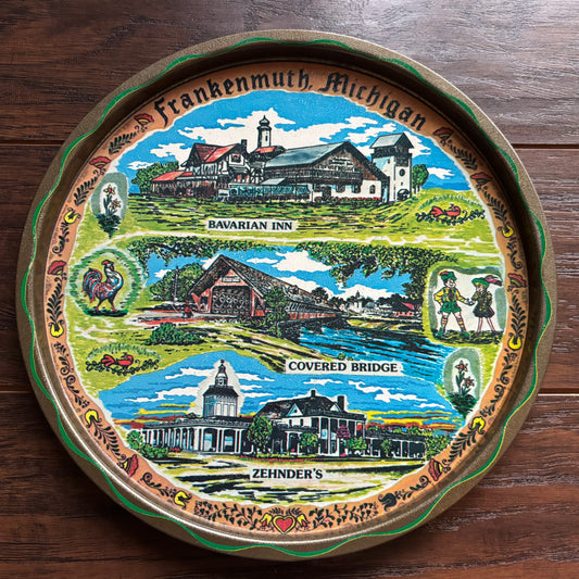 Vintage Frankenmuth Michigan Souvenir Tray Mid Century Bavarian Inn Zehnder’s Covered Bridge German Decor