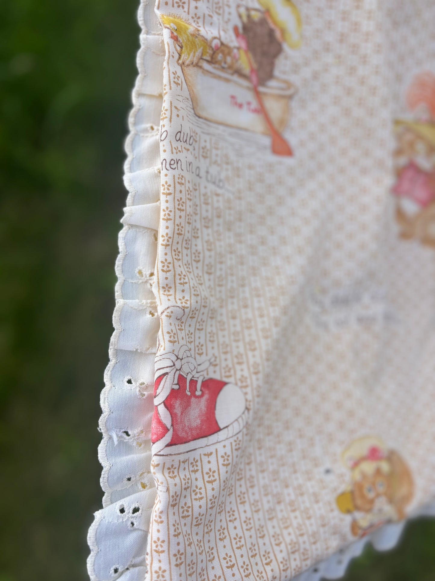 Vintage Handmade Nursery Rhyme Baby Quilt Blanket Mother Goose Yellow Gingham